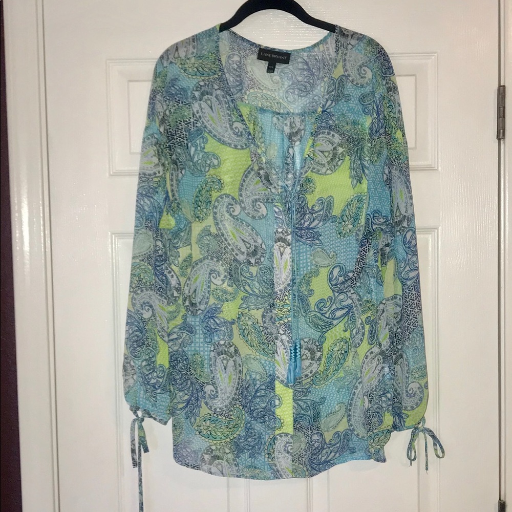 Lane Bryant sheer teal paisley type blouse. 14/16